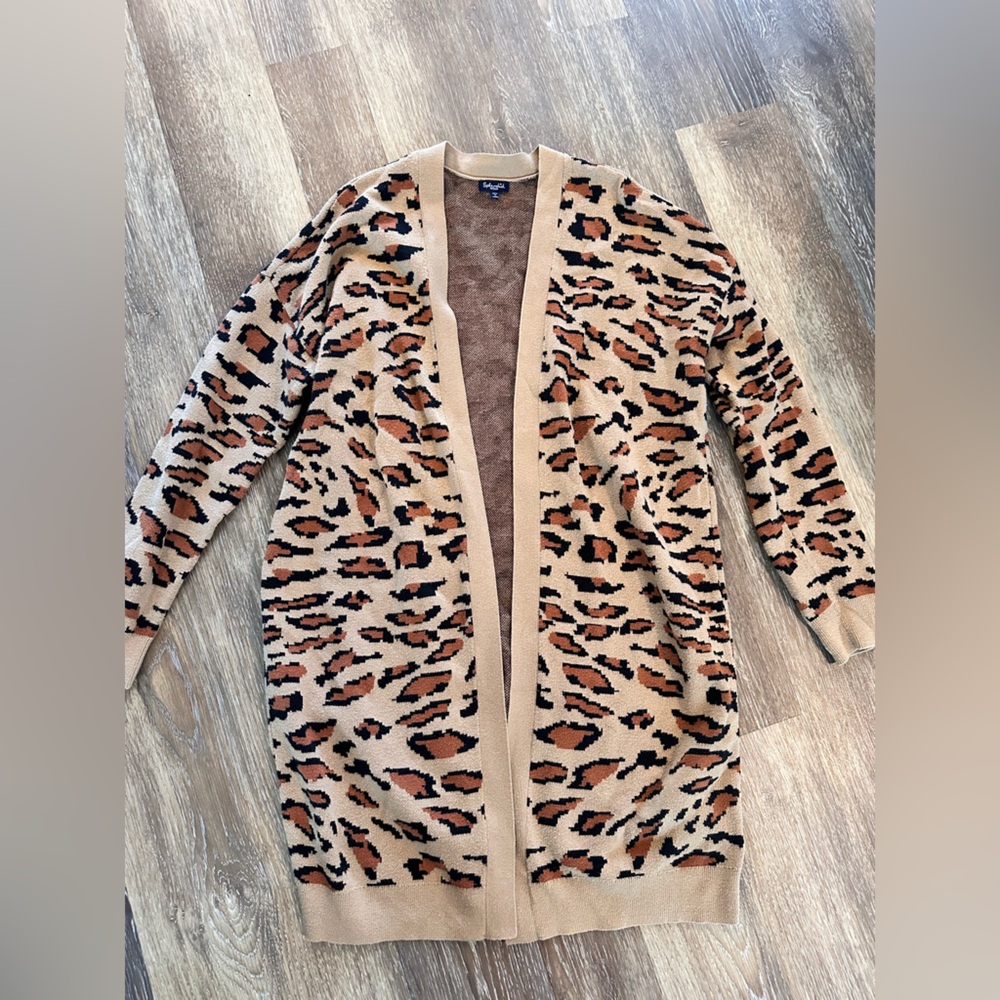 Splendid Knit Sweater in Tan and Black Leopard Long Women’s Medium